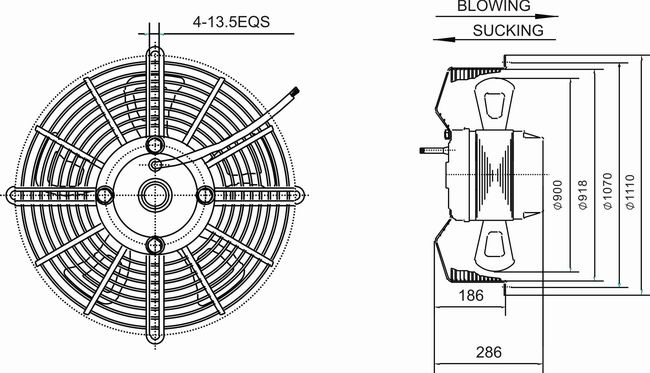 外轉子軸流風機YWF900外形尺寸圖