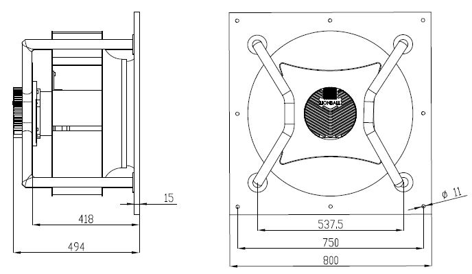 EC無蝸殼離心風(fēng)機(jī)560mm外形尺寸圖